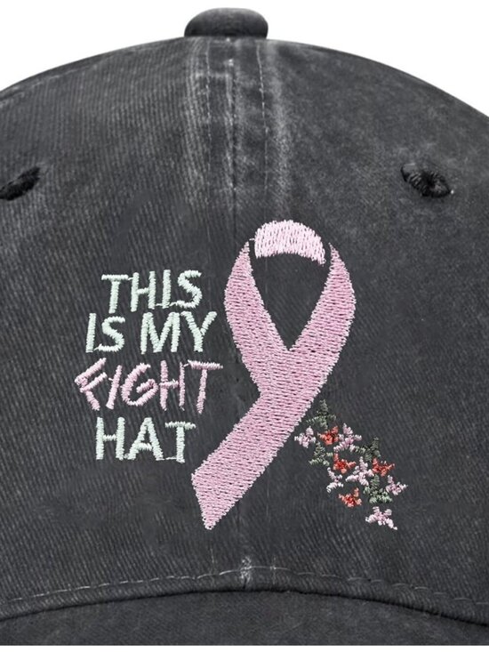 Women\'s Embroidery Adjustable Washed Distressed Trucker Hat Breast Cancer main image 3